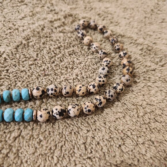 Dalmation Jasper and Turquoise Beaded Tassel Necklace - Picture 4 of 16